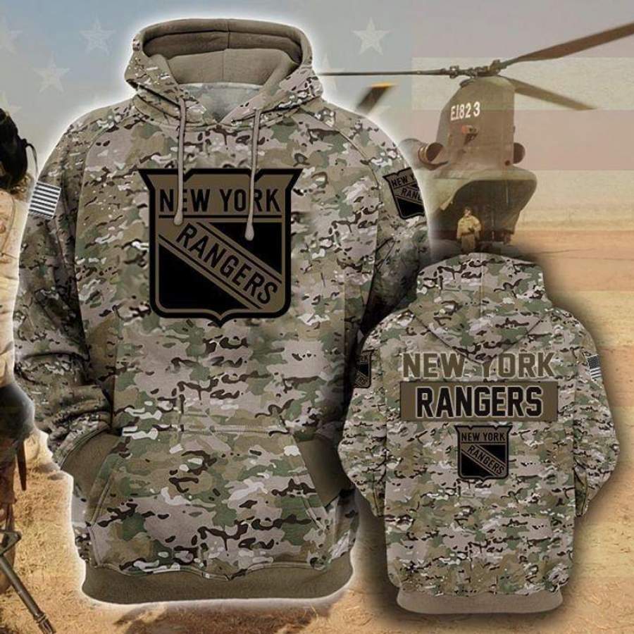 New York Rangers Camouflage Veteran Hoodie Unisex 3D All Over Print