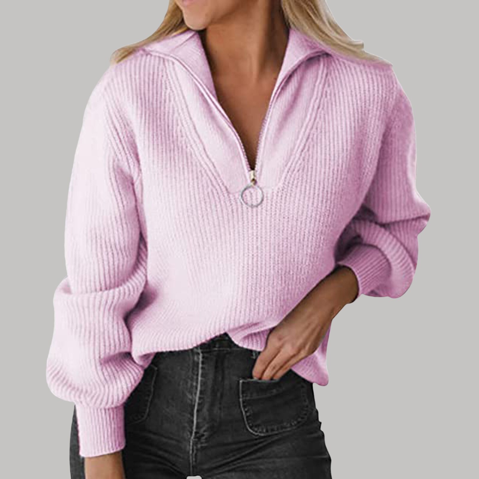 Women Fall Sweater Oversized Winter Pullover V Neck Long Sleeve Tops With Half Zip Knitted Jumper Fashion Pullovers Streetwear alx