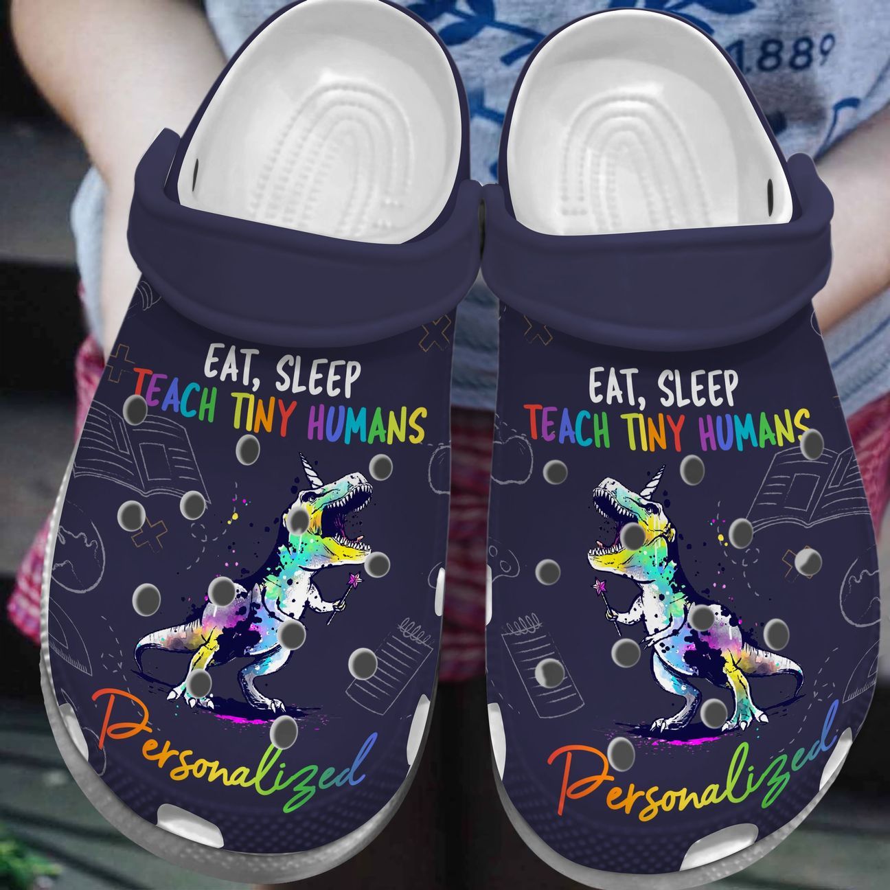 Teacher Eat, Sleep, Teach Personalized Clog, Custom Name, Text, Color, Number Fashion Style For Women, Men, Kid, Print 3D