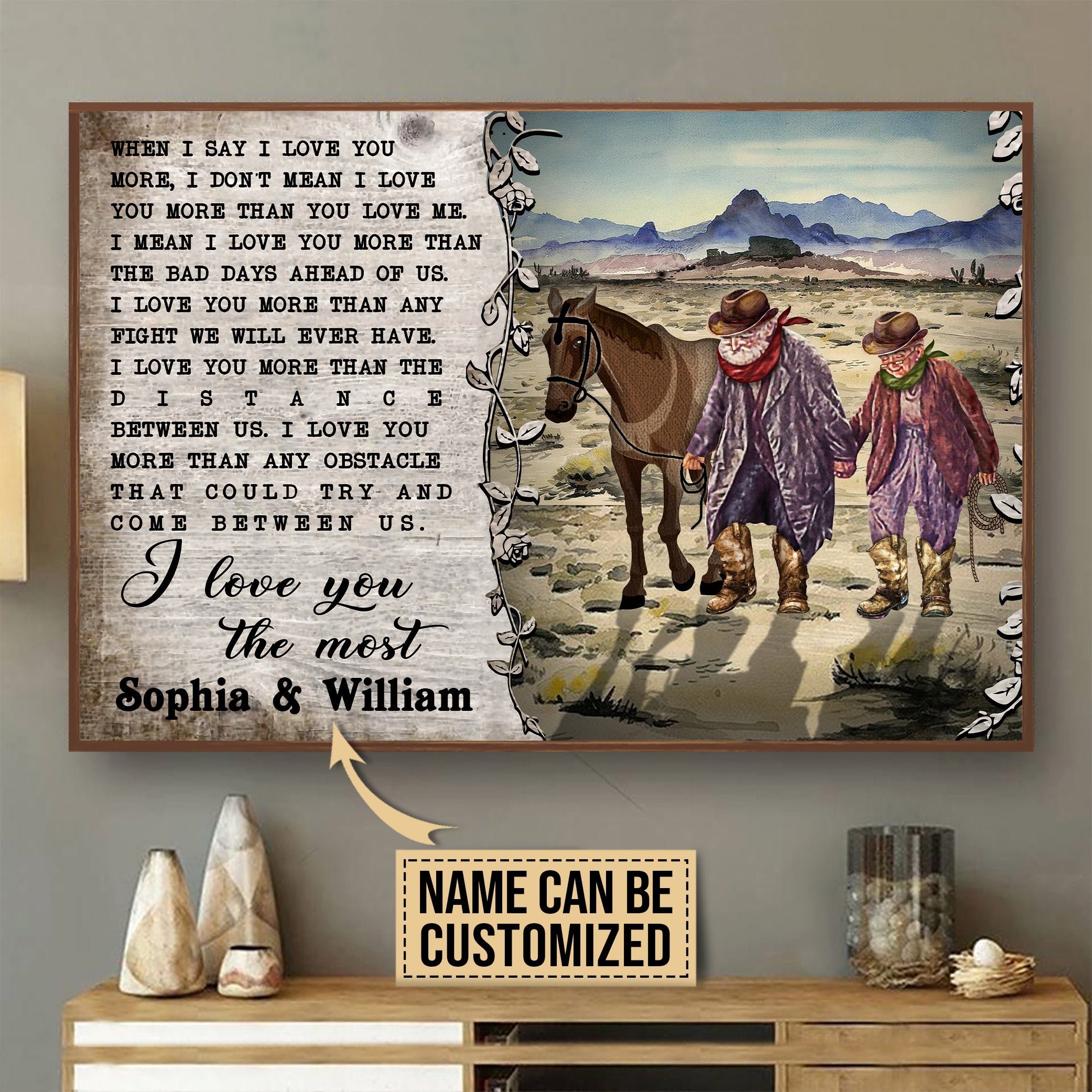 Aeticon Gifts Personalized Cowboy Horse I Love You The Most Canvas Mom Dad Gift Home Decor