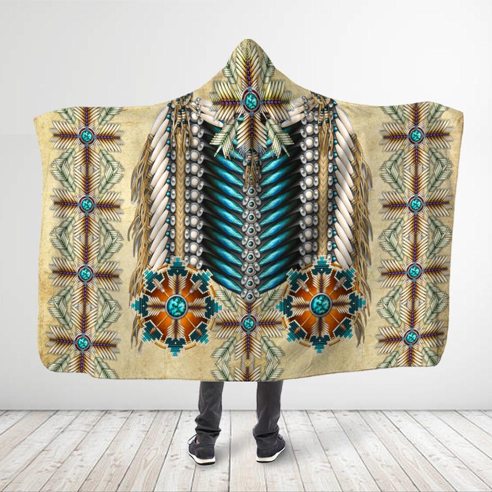 Native American Style 3D All Over Printed Turquoise Beads – Wheat Hooded Blanket