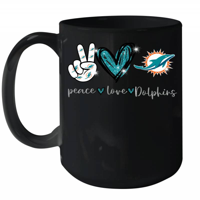 Peace Love Dolphins gift for Miami Dolphins Fans Ceramic Mug 15oz