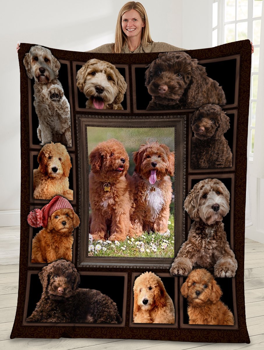 3D Goldendoodle Puppy Dog Picture Frames Premium Quilt Blanket Size Throw, Twin, Queen, King, Super King