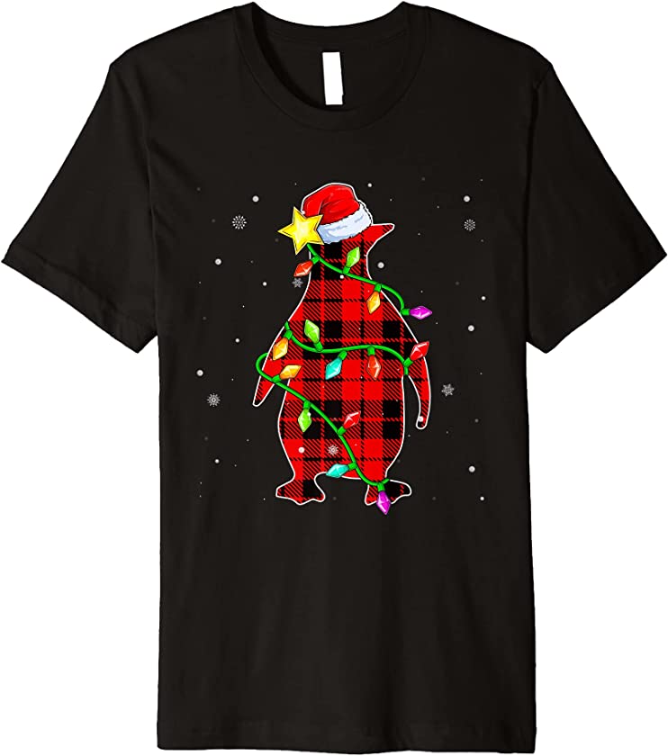 Penguin Lover Christmas Funny Santa Hat Xmas Lights Holidays Premium T-Shirt