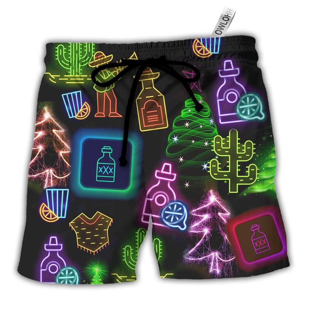 Wine Tequila Christmas Neon Art Drinking Hawaiian Shorts