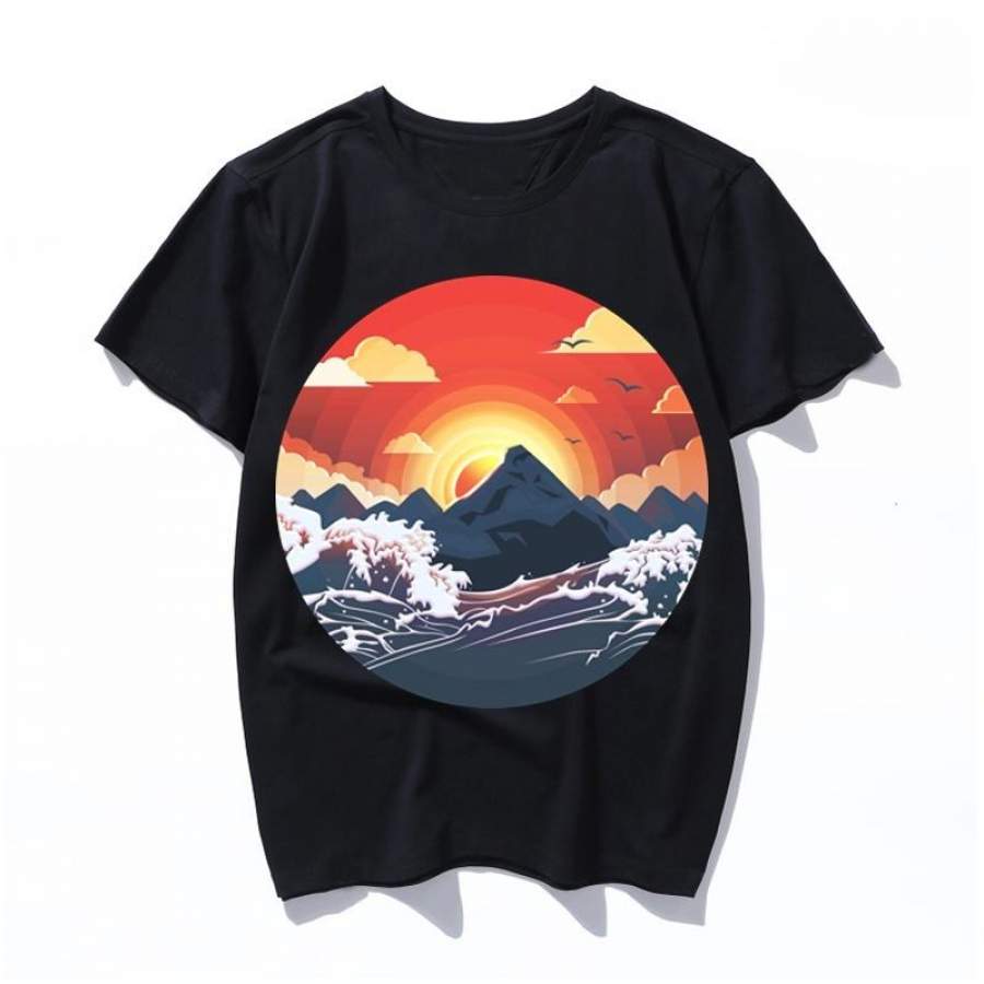 over the horizon black men t shirt women print t-shirt vintage cotton t-shirt short sleeve streetwear tumblr top XS-3XL