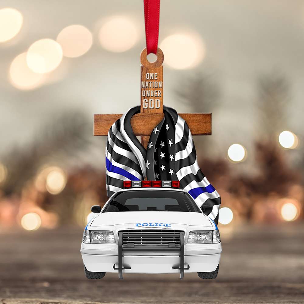 Police One Nation Under God Personalized Flat Ornament Gift For Police V1