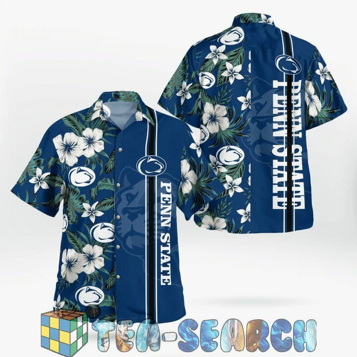 NCCA Penn State Nittany Lions White Flowers Blue Trendy Hawaiian Shirt V2 Aloha Shirt