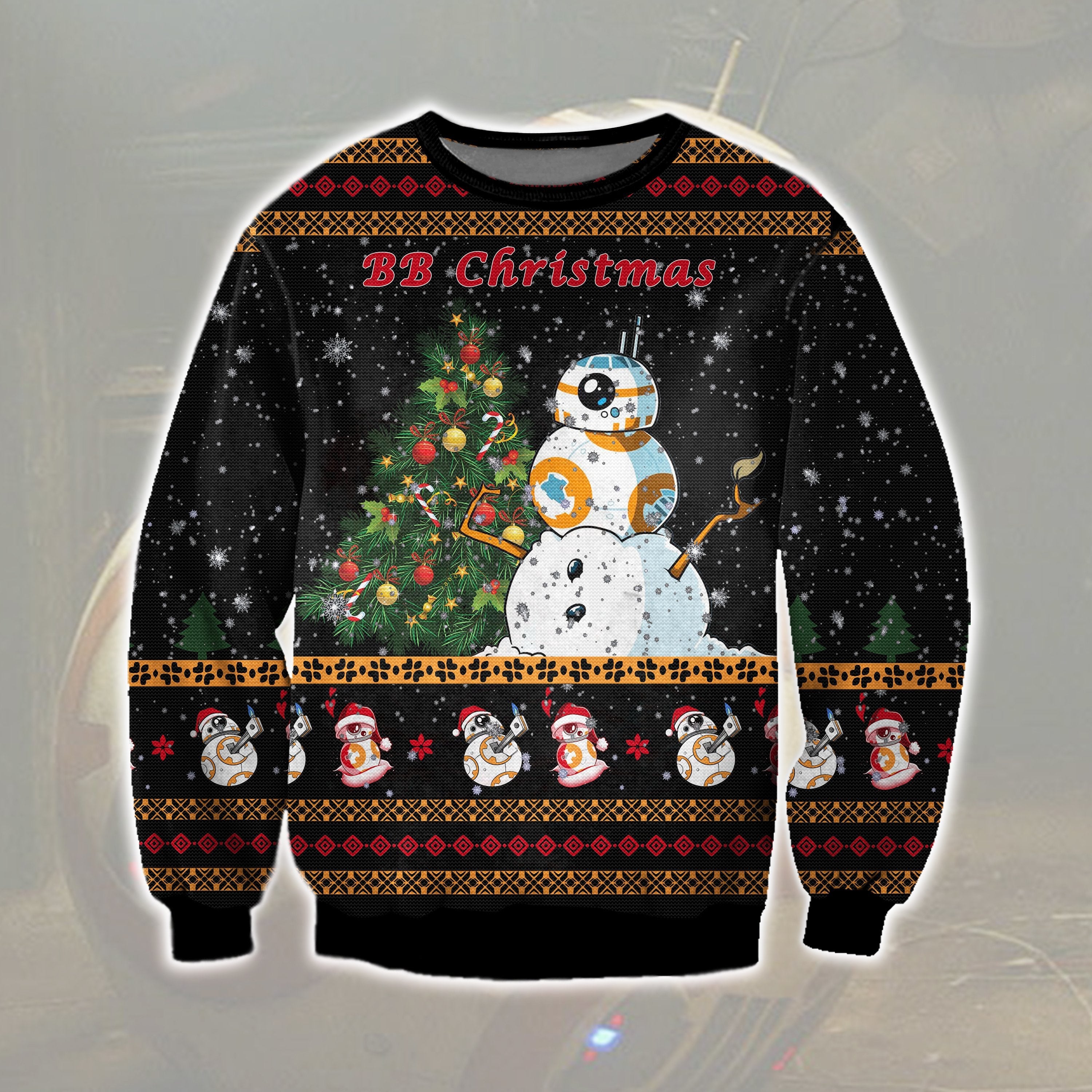 Unifinz Sw Christmas Ugly Sweater Bb Robot Christmas Dancing Bb Snowflakes Black Sweater 2022