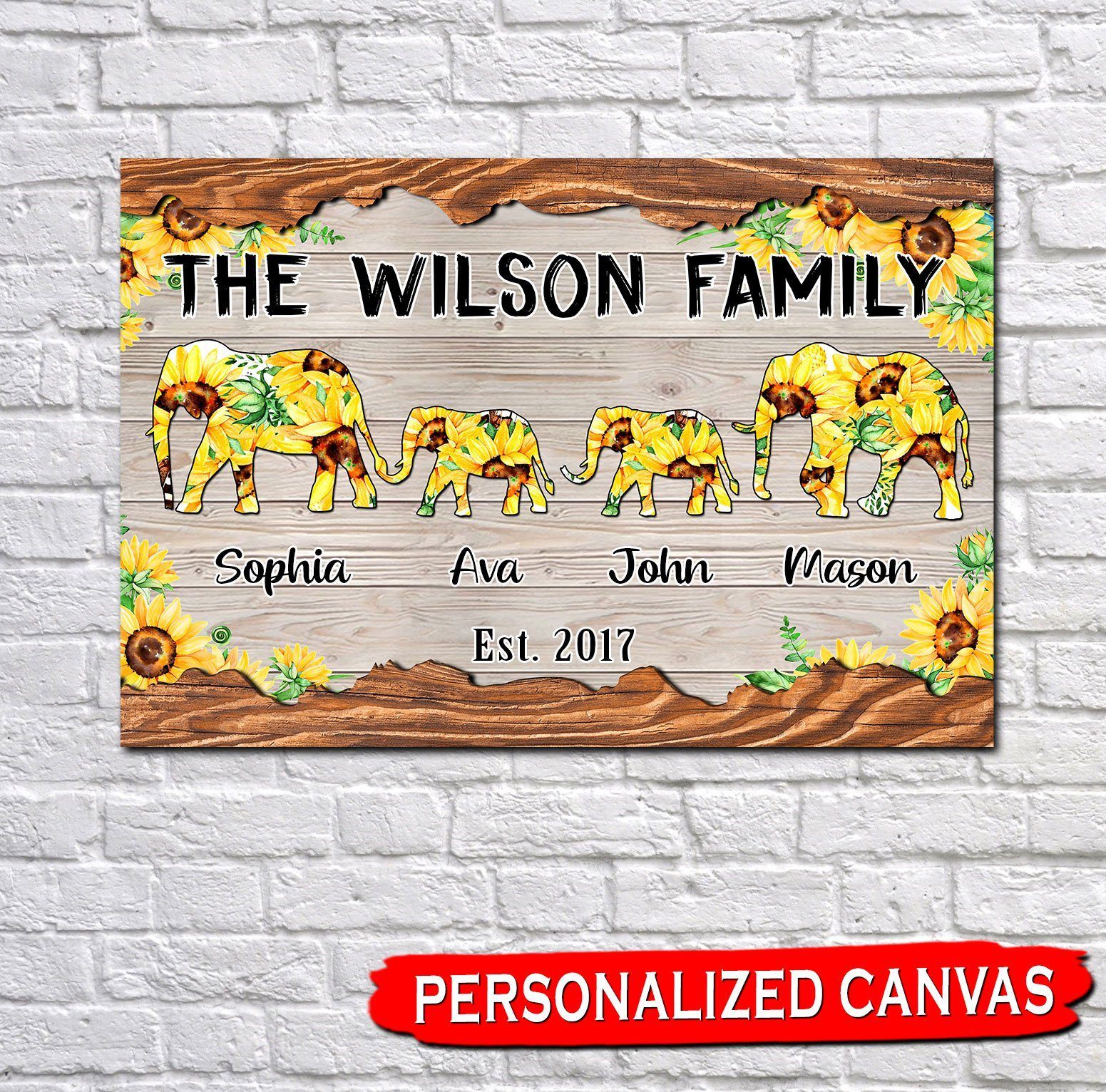 Personalized Name & Date Elephant Family Canvas Hqd-15Xt015