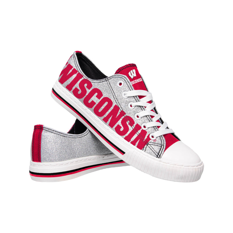 Wisconsin Badgers NCAA Womens Glitter Low Top Canvas Shoes