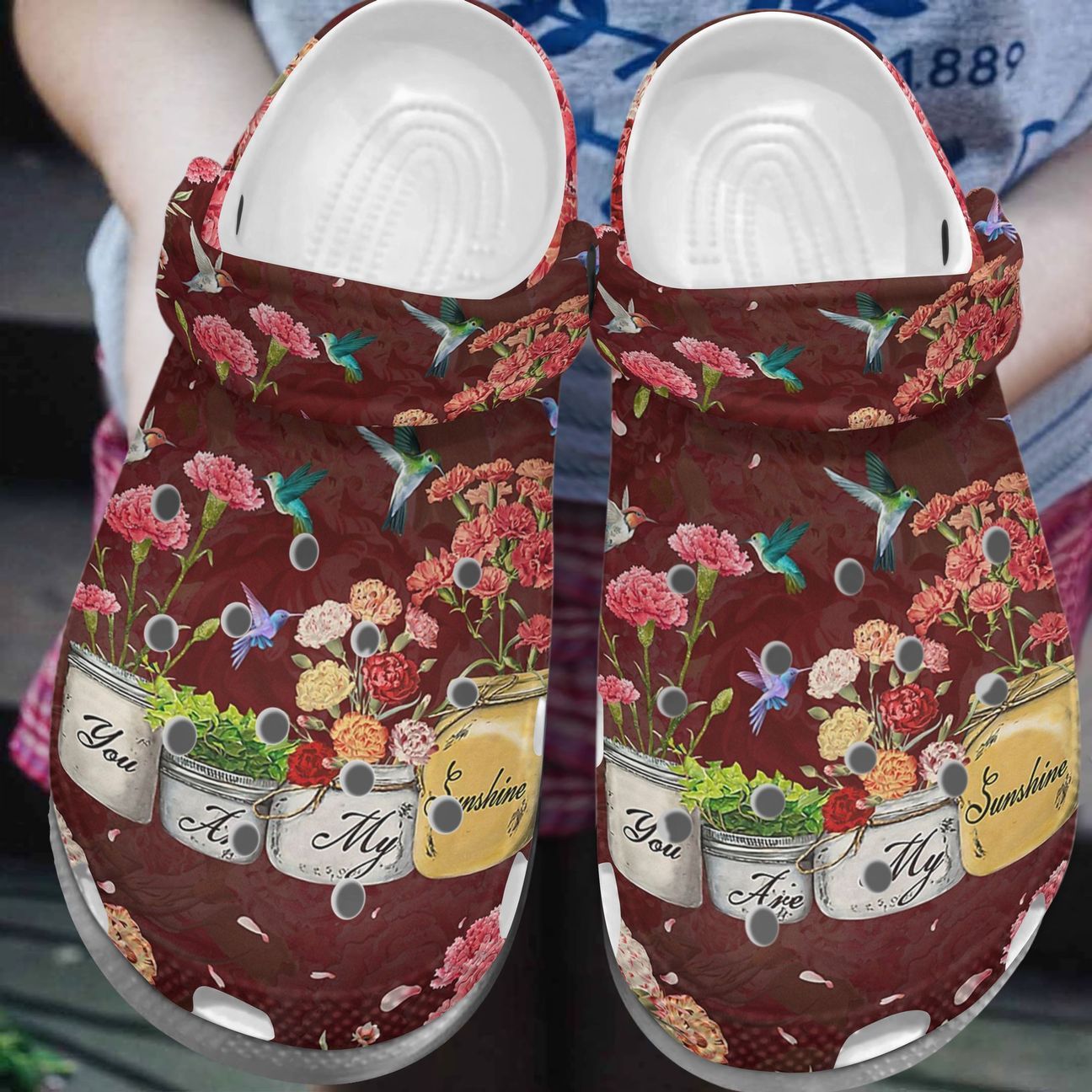 Hummingbird Personalize Clog, Custom Name, Text, Fashion Style For Women, Men, Kid, Print 3D Whitesole You Are My Sunshine