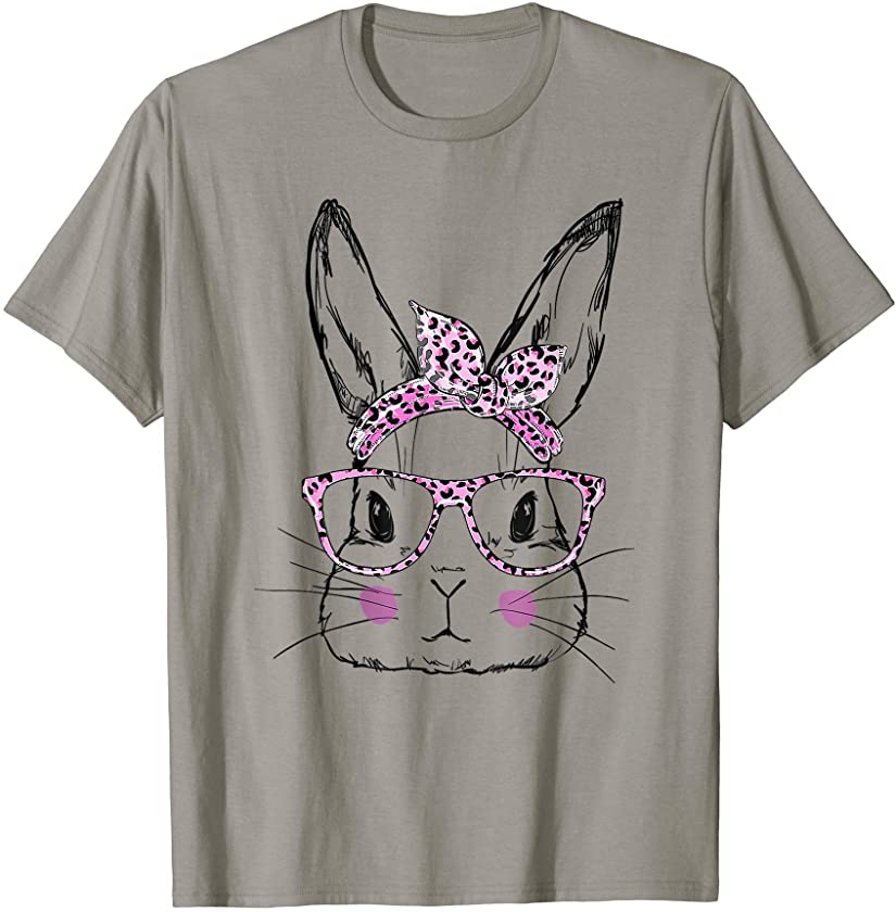 Cute Bunny Face Leopard Print Glasses Easter Gift T-Shirt