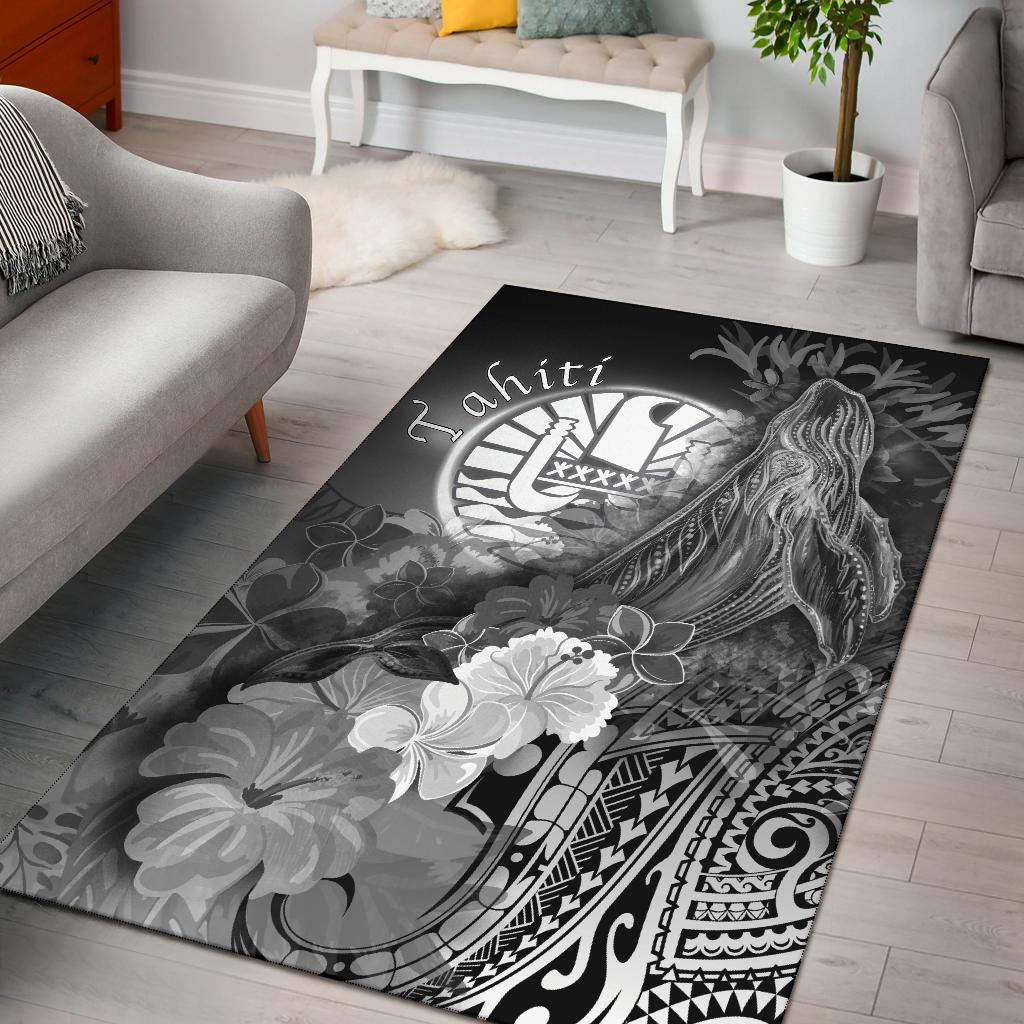 Tahiti Area Rug – Humpback Whale With Tropical Flowers (White)