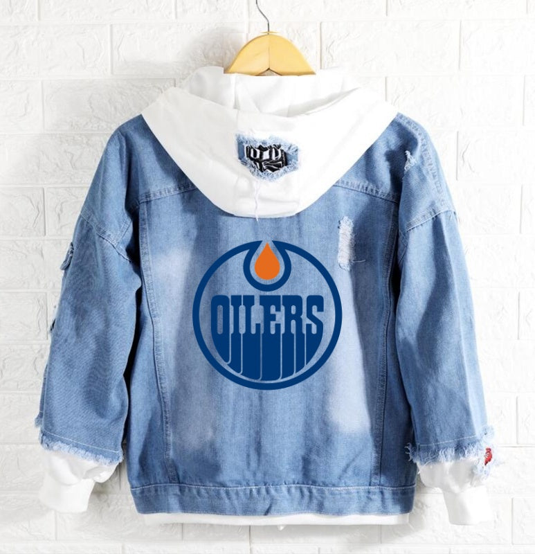 Edmonton Oilers Jeans Denim Hoodie Jacket