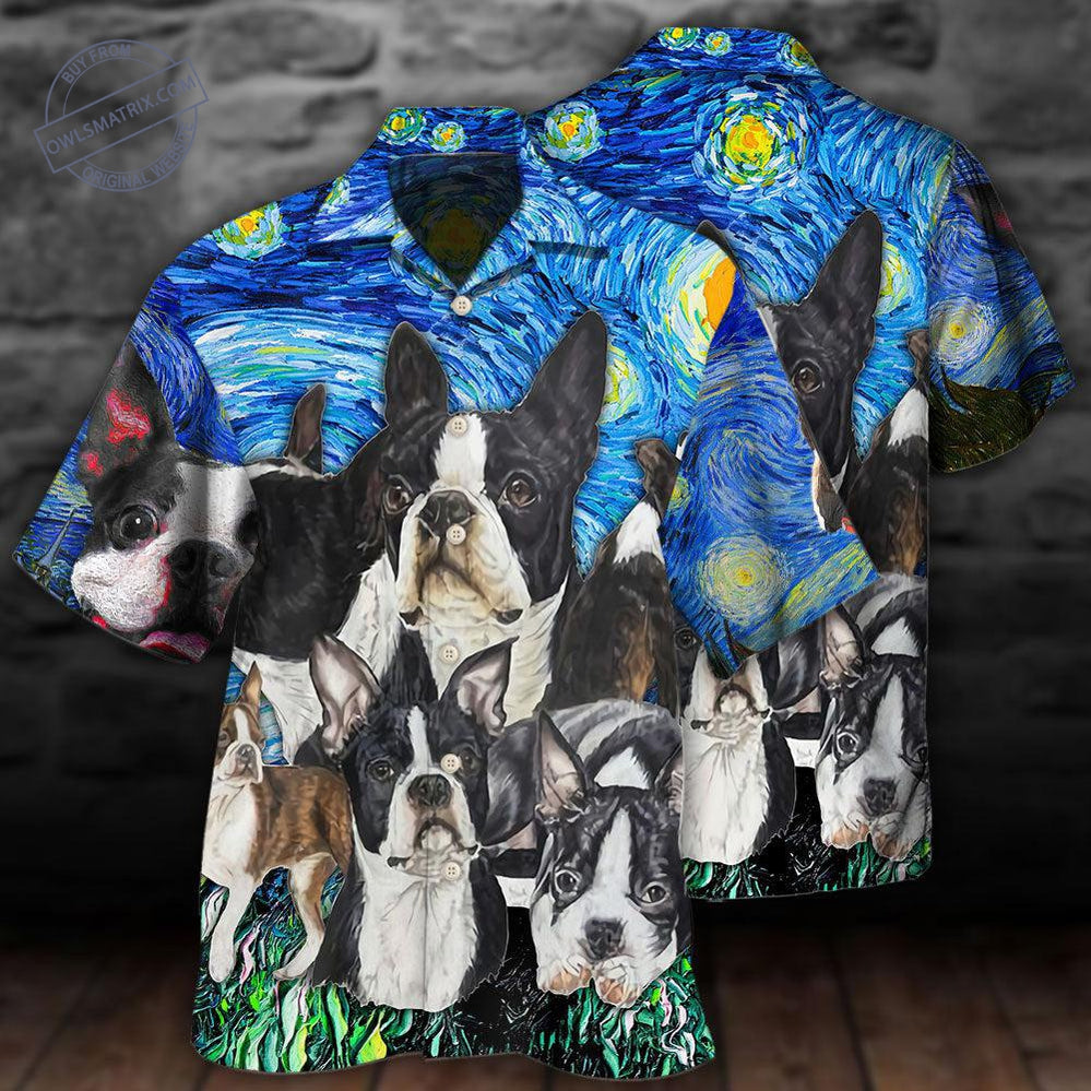 Boston Terrier Starry Night Art Hawaii Shirt Ha6123