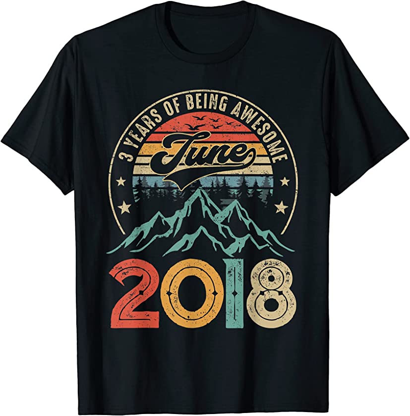 Vintage June 2018 Retro 3rd Bday Distressed 3 Years Old T-Shirt