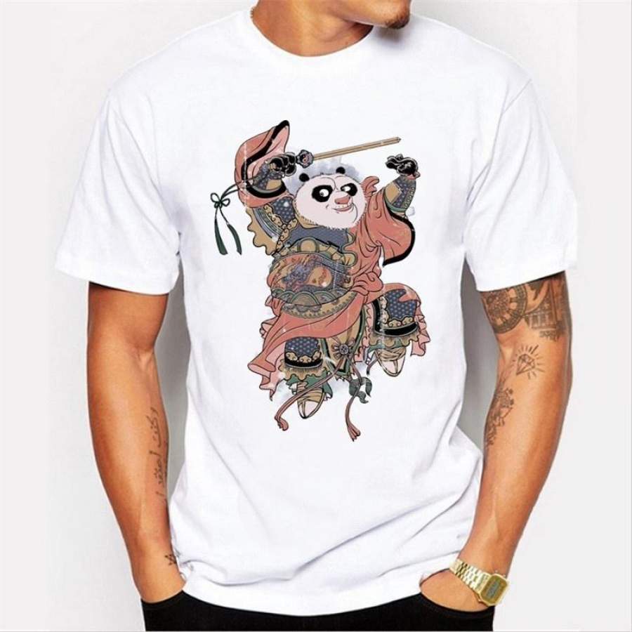 2017 Summer Fashion Men’S White T-Shirt Animals Cool Warrior Panda Print T-Shirt Brand Clothing Tops