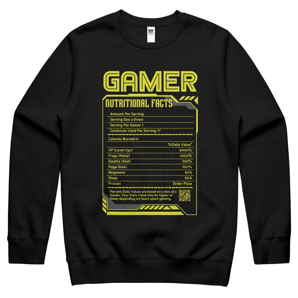 Nutritional Facts Shirt, Gamer Nutrition Facts Shirt, Gamer Nutritional Facts Funny Video Game Gaming Novelty Gift Crewneck Sweatshirt