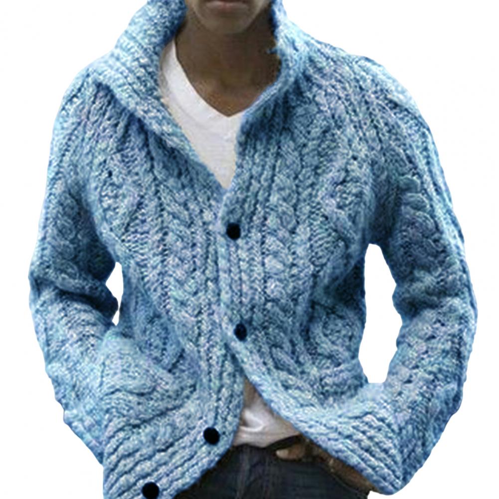 Winter Sweater Coat Single-breasted Buttons Cardigan Soft Knitting Keep Warm Solid Color Twisted Texture Lapel Men Sweater Coat alx