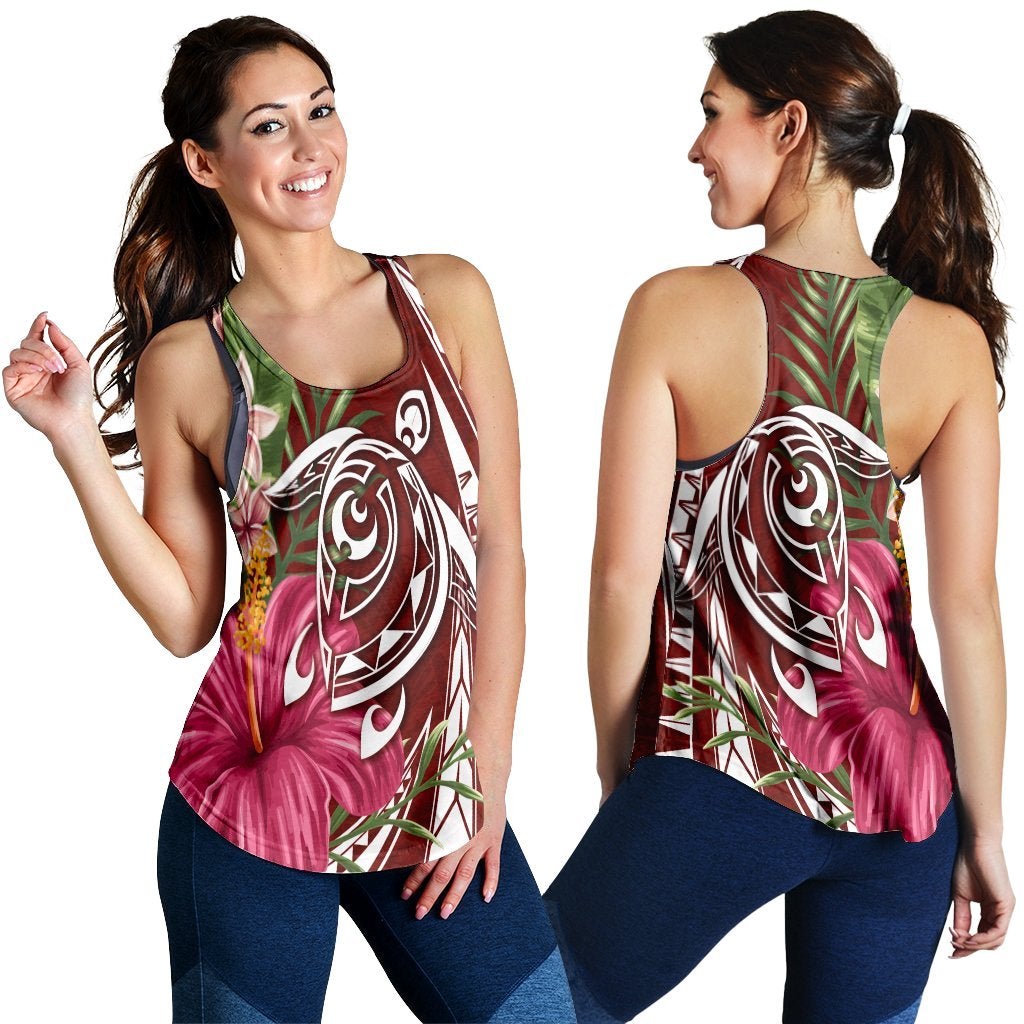 Hawaiian Polynesian Turtle Tropical Hibiscus Plumeria Racerback Tank Red Ha79391