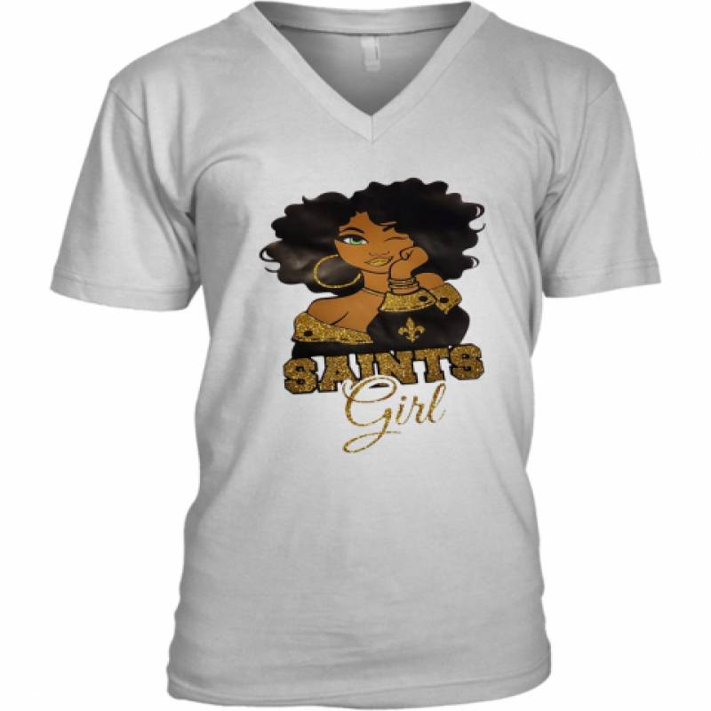 New Orleans Saints Football Black Girl V-Neck T-Shirt