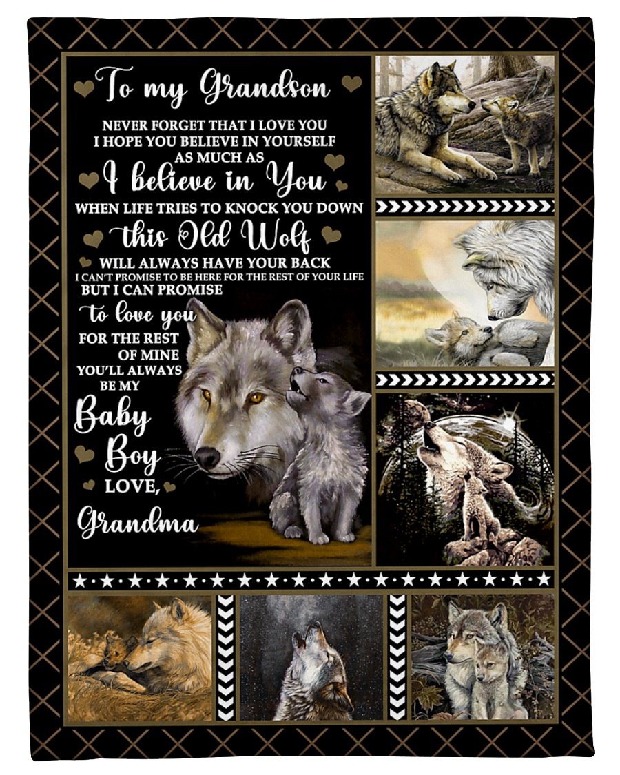 Wolf Tou My Grandson You’Ll Always Be My Baby Boy Fleece Blanket Gift From Grandma To Grandson Birthday Gift Home Decor Bedding Couch Sofa Soft And Comfy Cozy