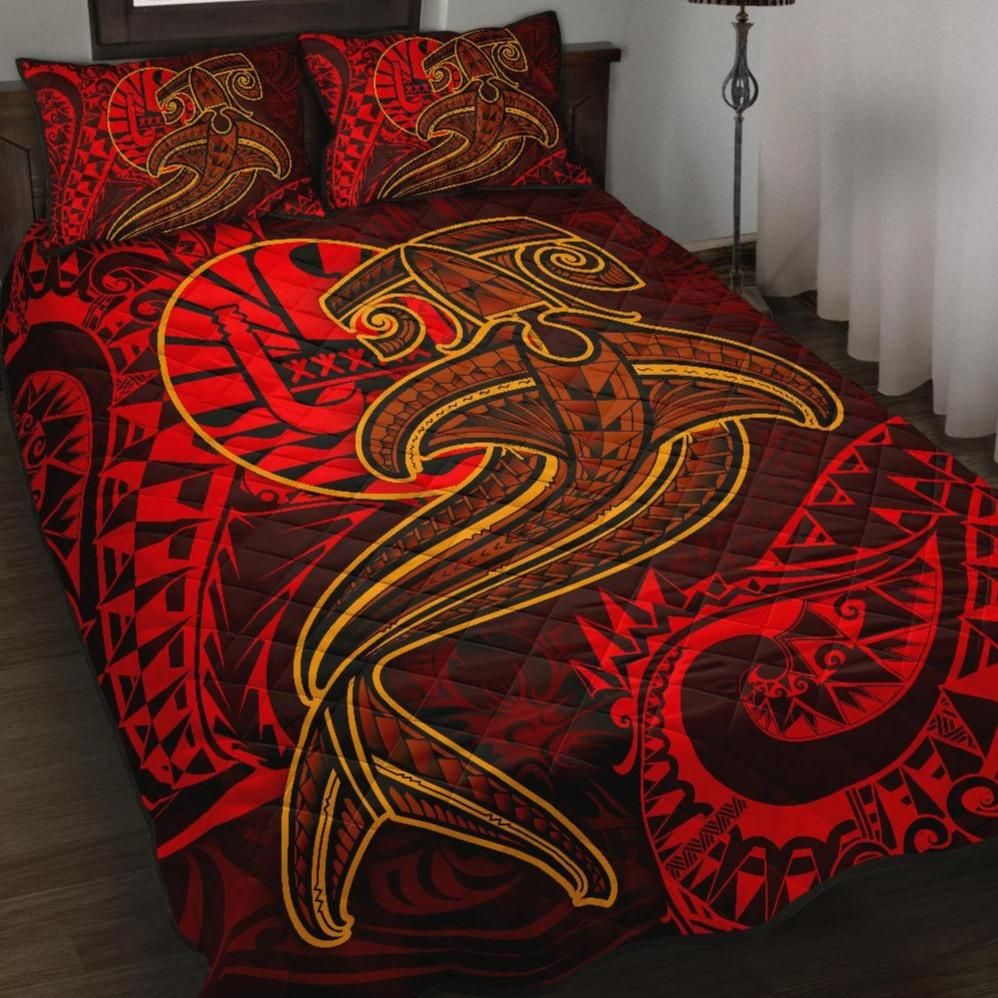 Alohawaii Home Set – Quilt Bed Set Tahiti – Red Shark Polynesian Tattoo – Bn18