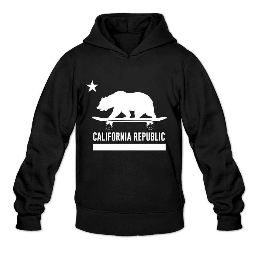 Warm California Republic Bear Skateboarding Hoodies Fashion Hooded Sweatshirt Men’S Black With No Pocket