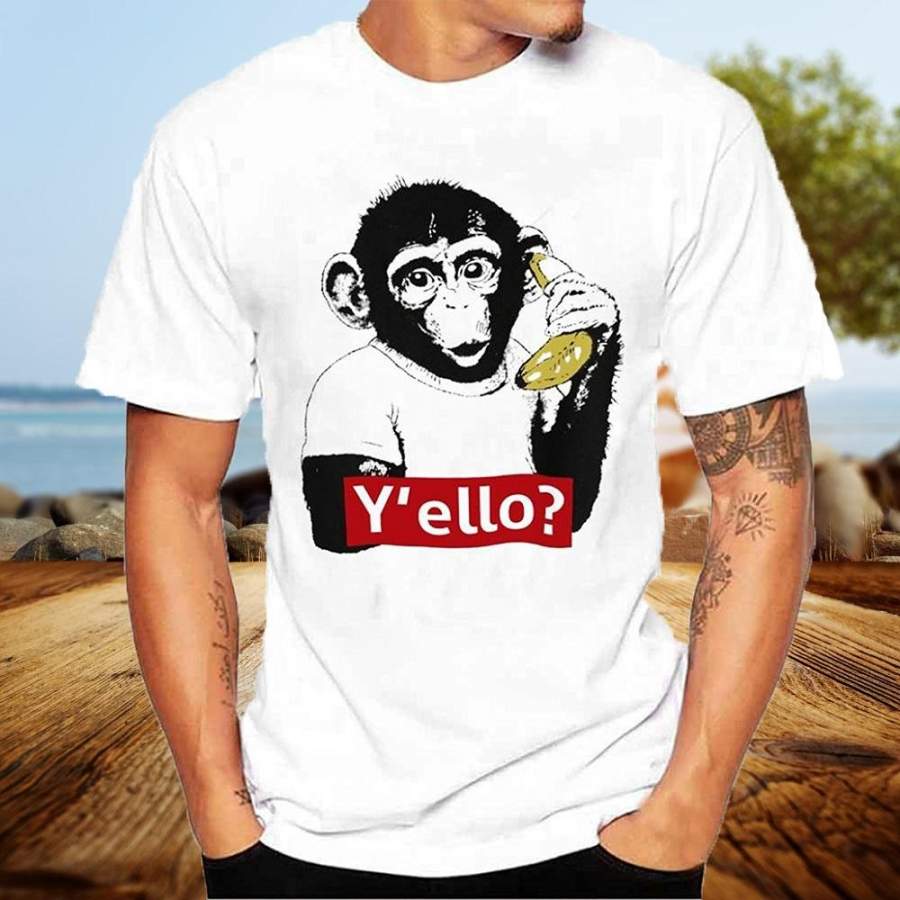 Mens Funny Tee Shirts Funny Monkey Is on the Phone Hipster Short Sleeve White Tops S-3XL