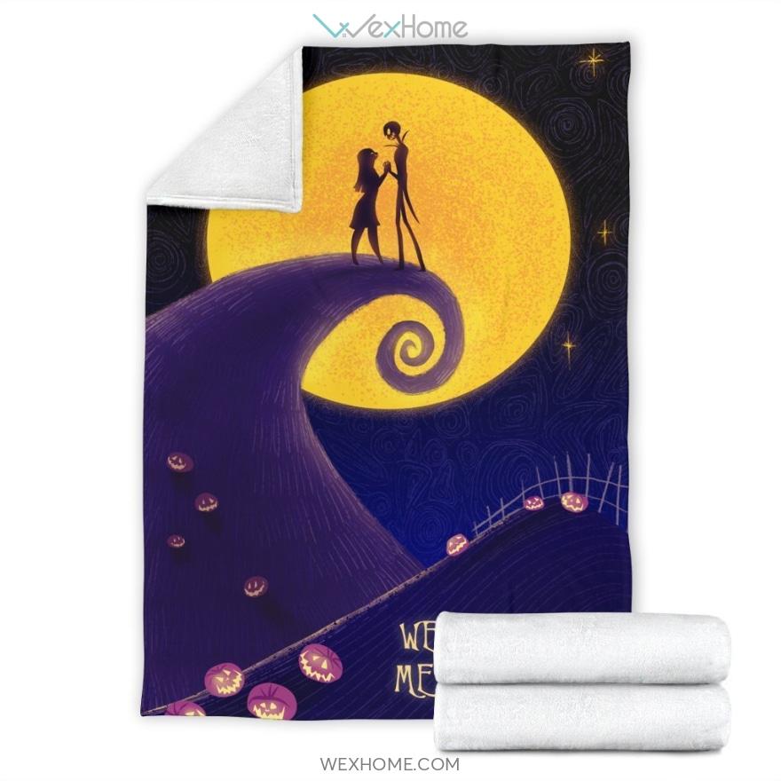 Jack Skellington And Sally Under Moon Premium Blanket