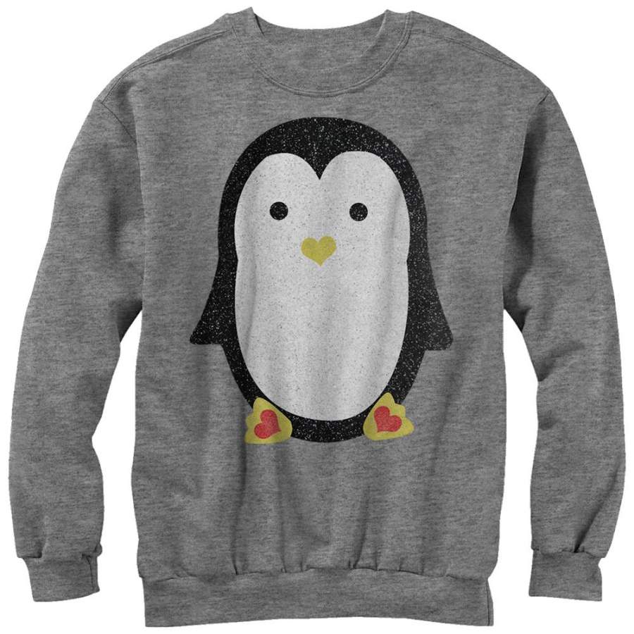 Lost Gods Men’s Penguin Heart Feet  Sweatshirt Athletic Heather