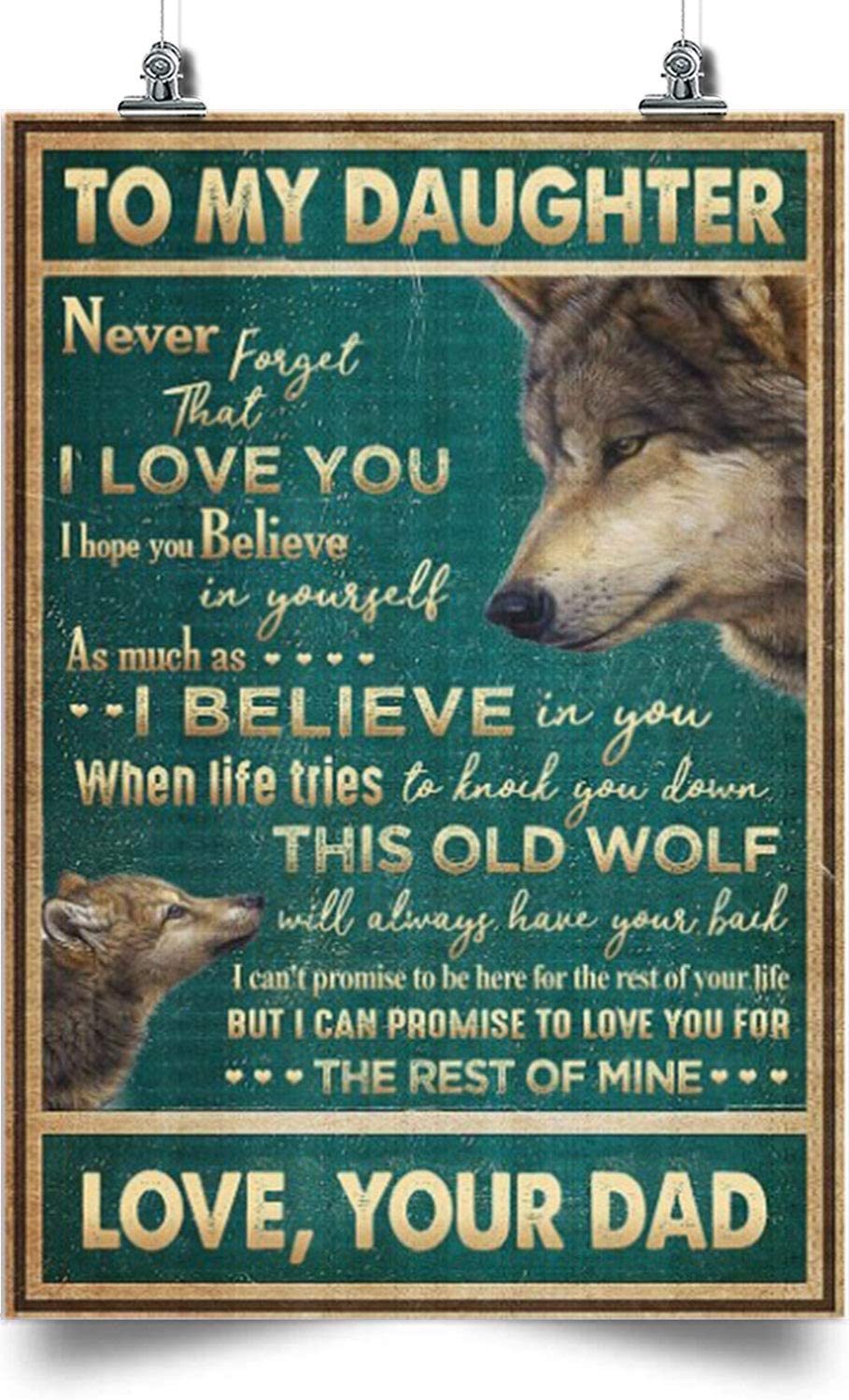 Wolf Vertical Poster-To My Daughter-I Love You-Home Decoration Poster, Wall Poster, Home And Room Decoration, Gifts For Daughter, Souvenirs.