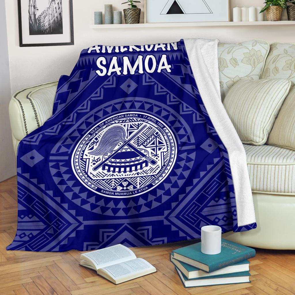 American Samoa Premium Blanket – Seal In Polynesian Tattoo Style ( Blue)