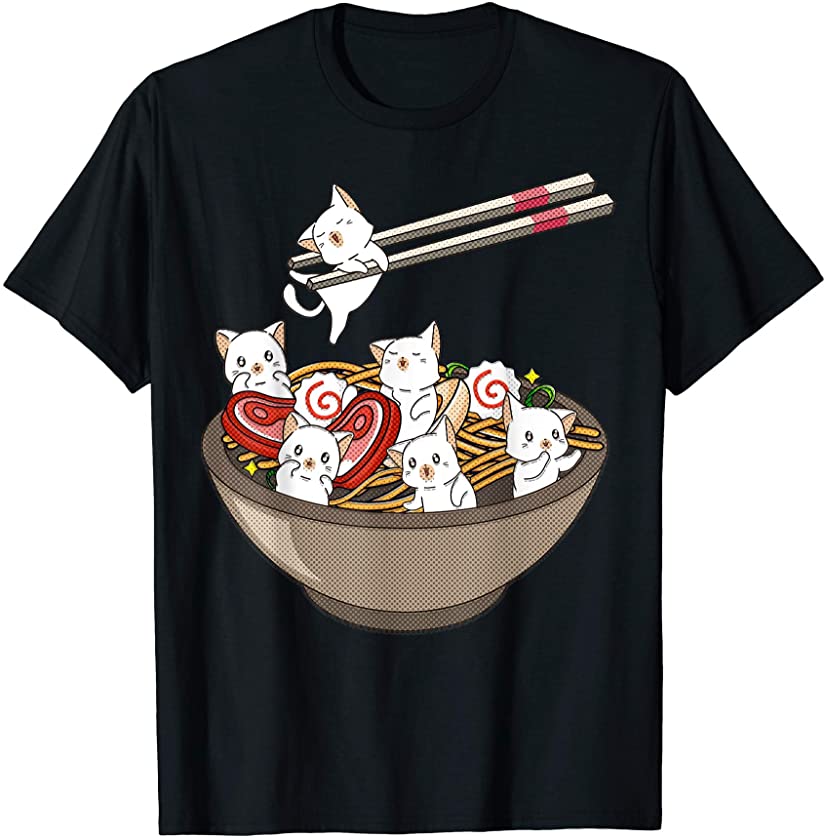 Cute Cats & Ramen Tee Kawaii Anime Cat Kitten Lover Gift T-Shirt