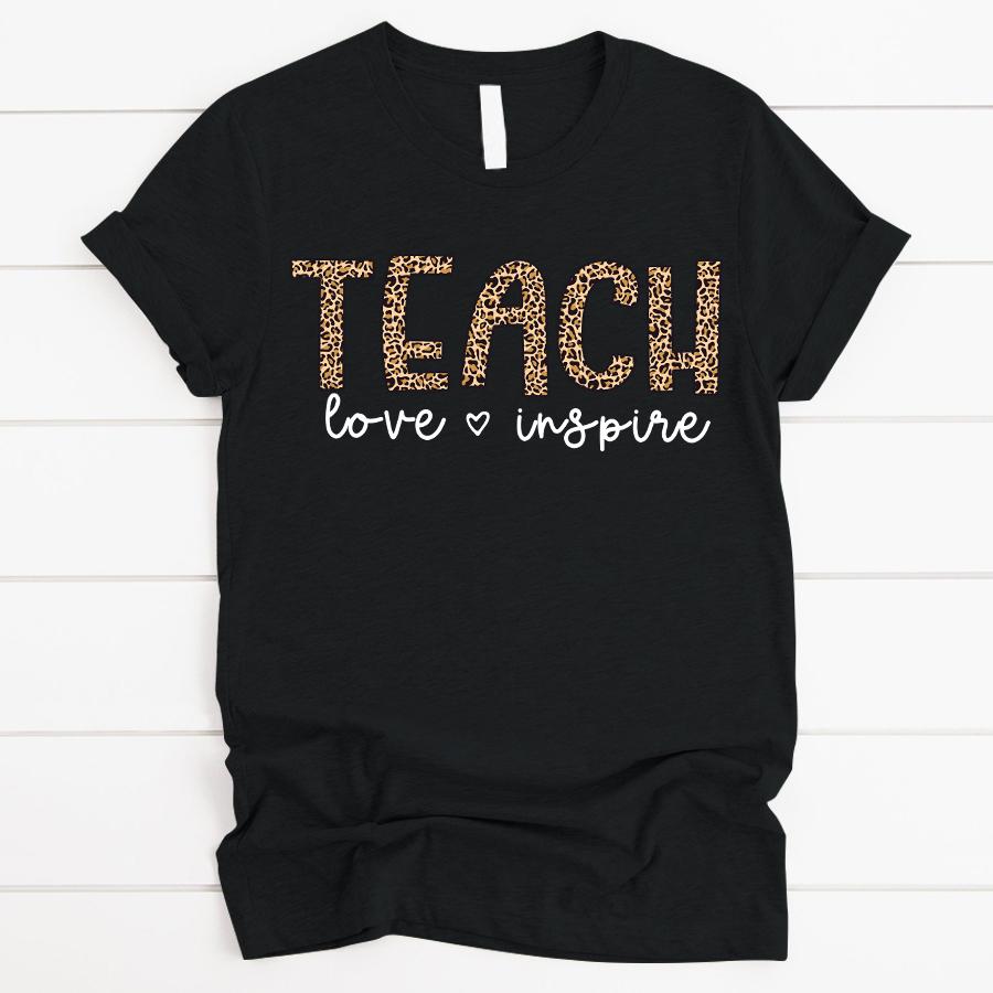 Teach Love Inspire Leopard, Teacher Family Customize Personalized T-Shirt, Hoodie Adult, Kid, Unisex