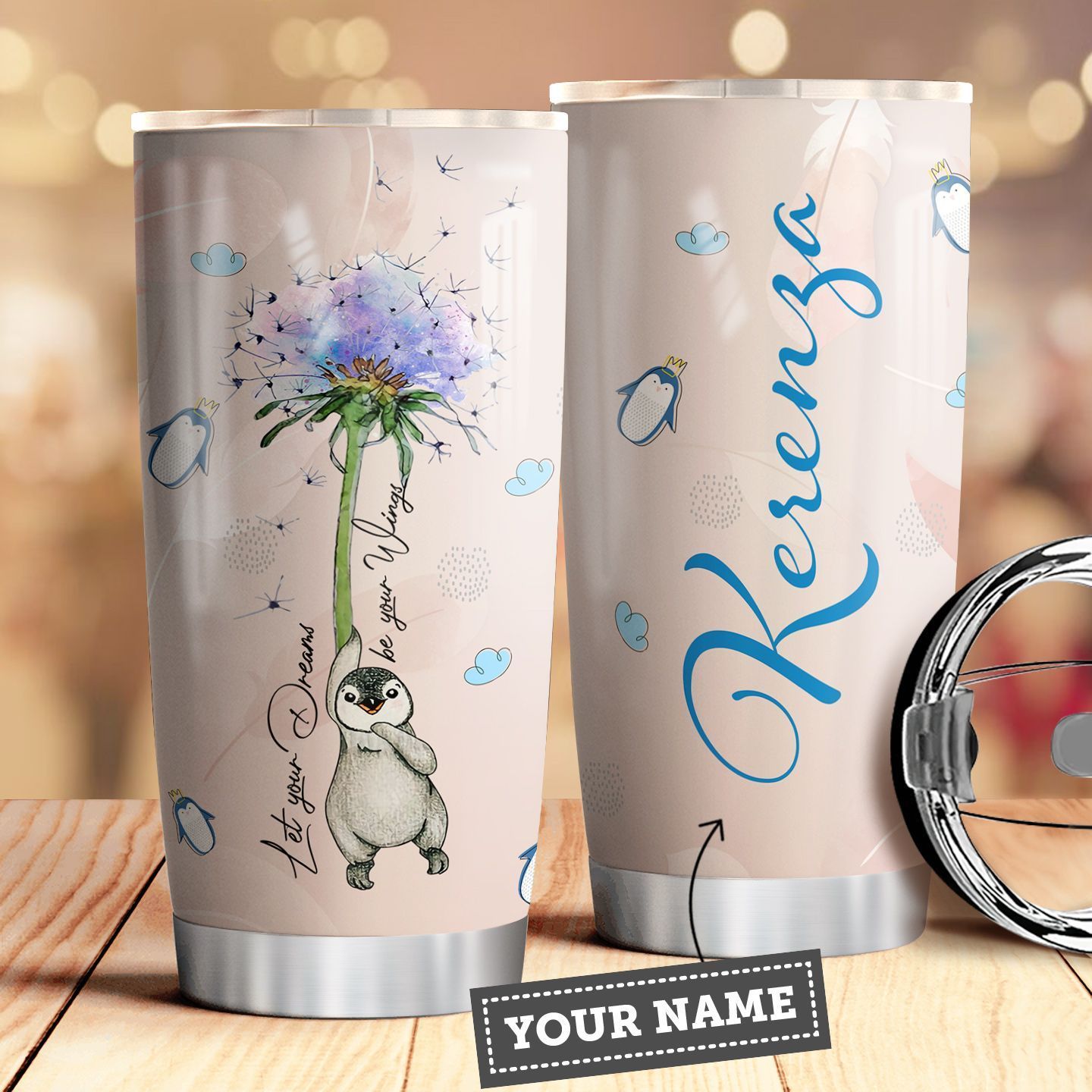 Dandelion Penguin Personalized HAH0110009 Stainless Steel Tumbler