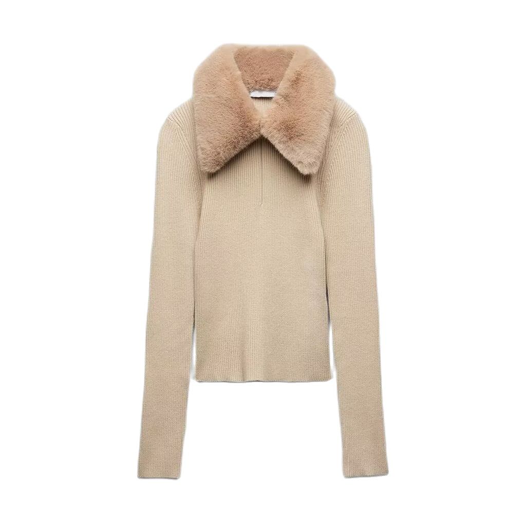 Autumn and winter 2022 New hot street fashion straight fitting artificial fur effect lapel long sleeve sweater women alx