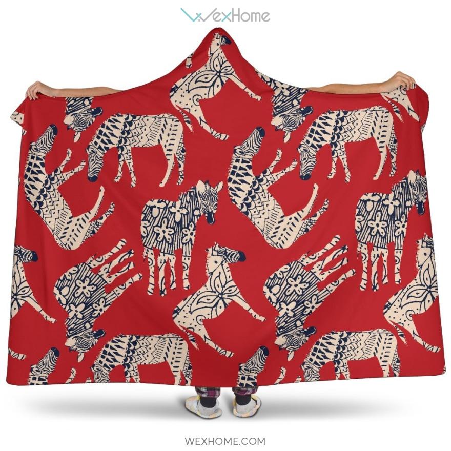 Zebra Abstract Red Background Hooded Blanket