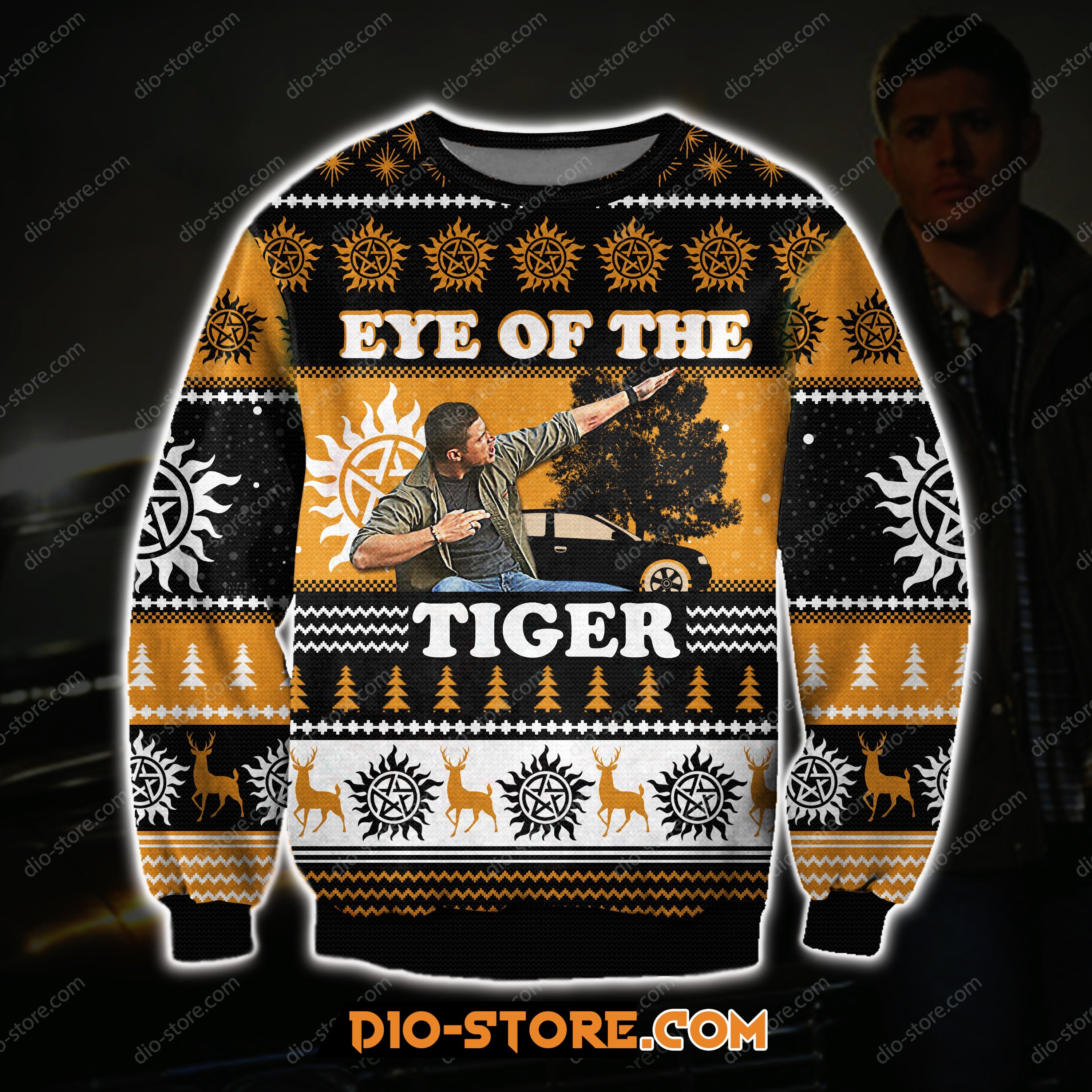 Eye Of The Tiger Knitting Pattern 3D Print Ugly Christmas Sweatshirt Hoodie All Over Printed Cint10230