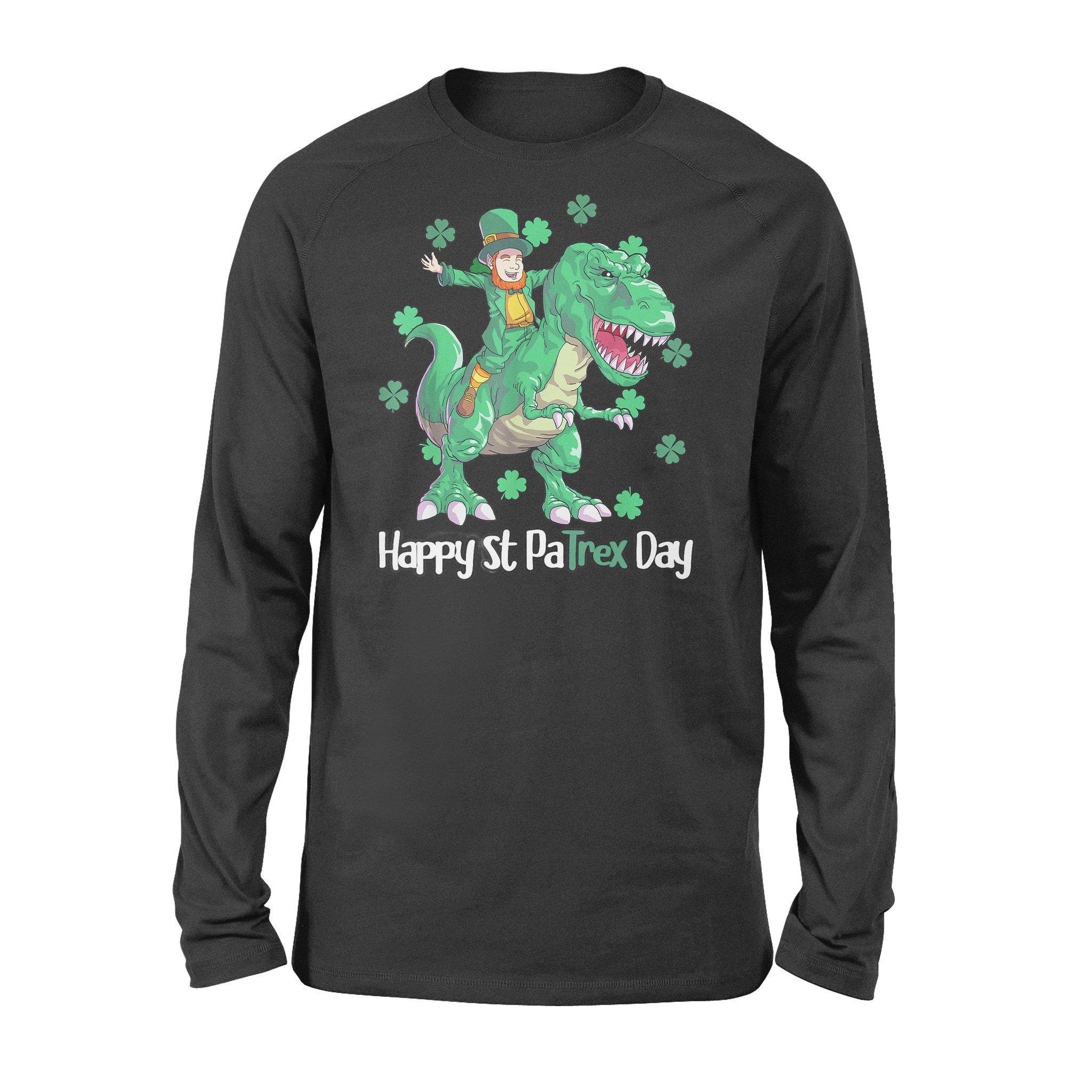 Dino St Patricks Day Shirt Kids Toddler Boys Leprechaun T-Shirt – Standard Long Sleeve