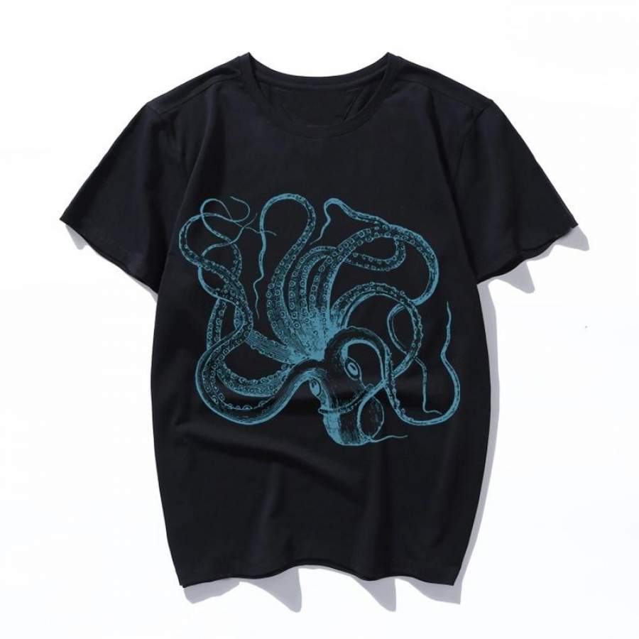 octopus Summer Tops Korean Ulzzang Harajuku Embroidery Short Sleeve Women men Casual Shirts T-shirt 2019 New