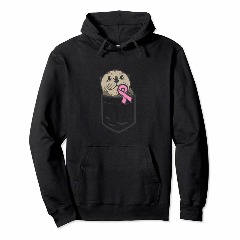 Pocket Sea Otter Cute Animal Ribbon Breast Cancer Awareness Pullover Hoodie