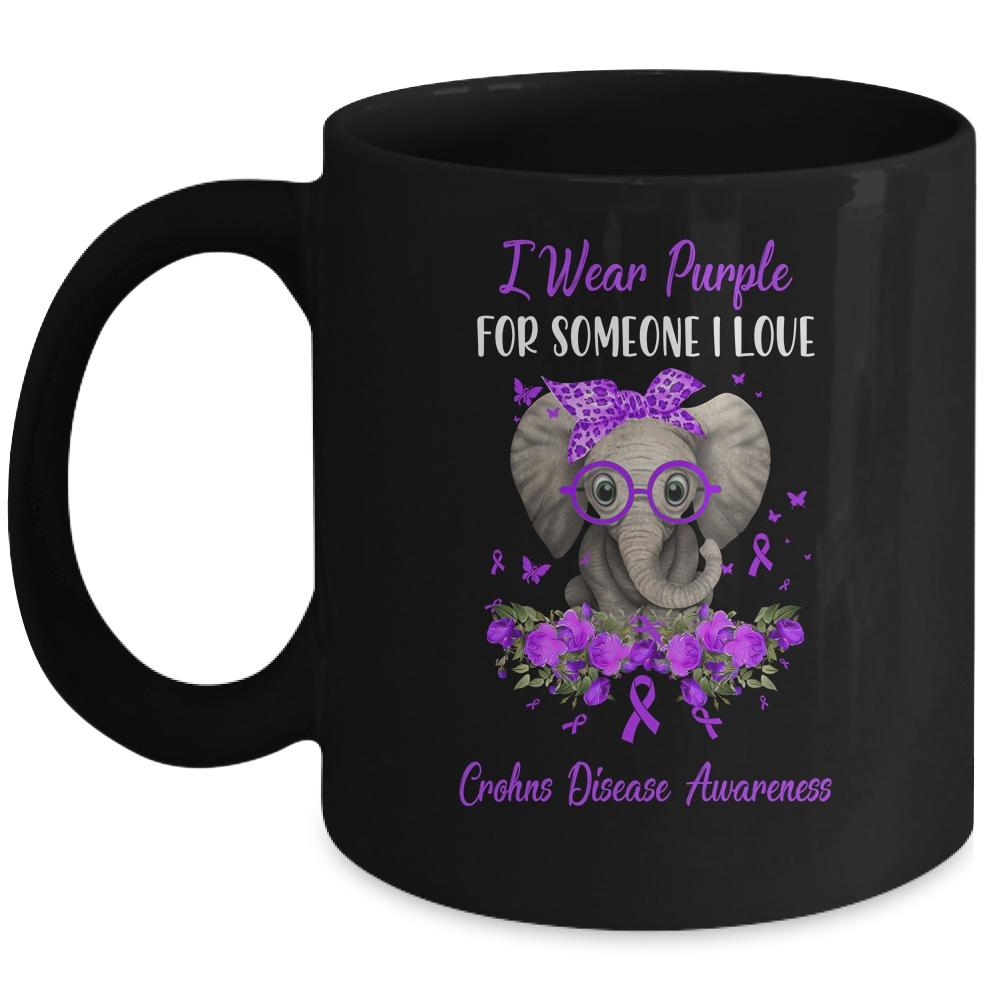 I Wear Purple For Crohns Disease Awareness Ribbon Elephant Mug