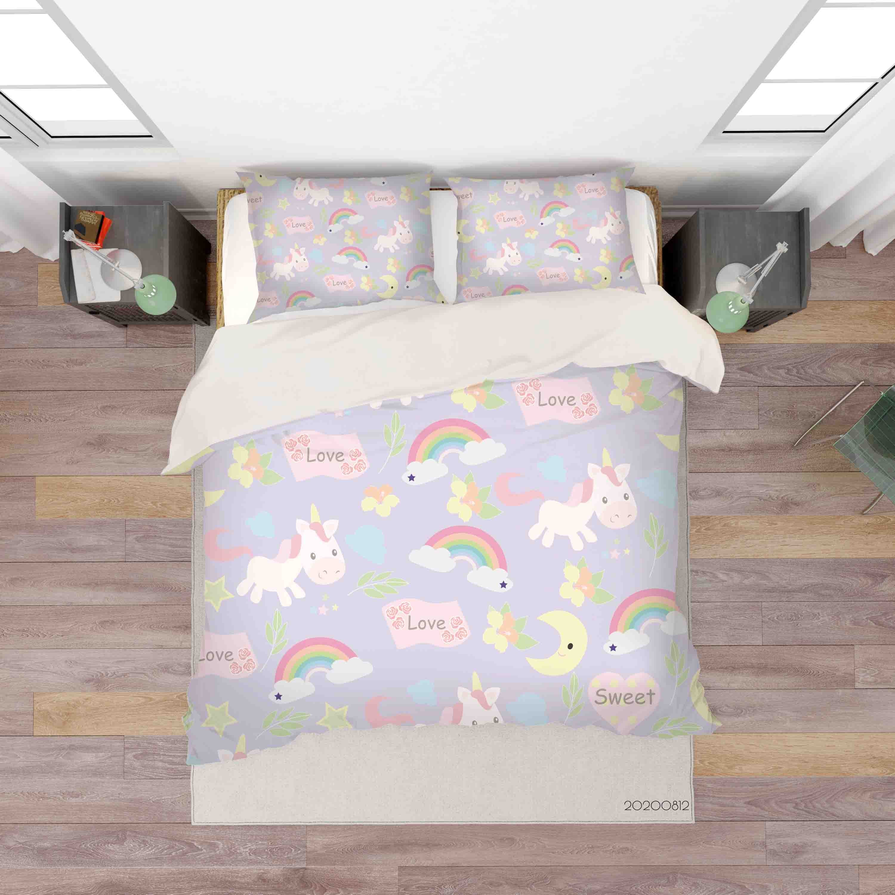 3D Cartoon Rainbow Unicorn Animal Quilt Cover Set Bedding Set Duvet Cover Pillowcases Lxl