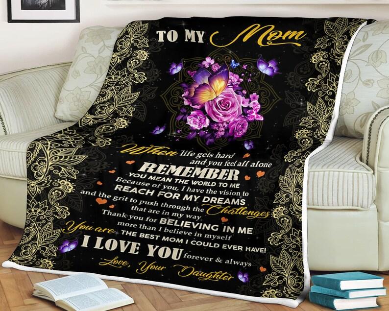 To My Mom Butterfly Blanket Thank You For Believing In Me More Than I Believe In Yourself,Gift For Mom Family Home Decor Bedding Couch Sofa Soft And Comfy Cozy