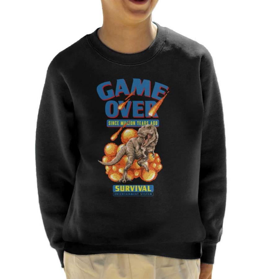 Retro Pixel Game Over Dinosaur Survival Kid’s Sweatshirt