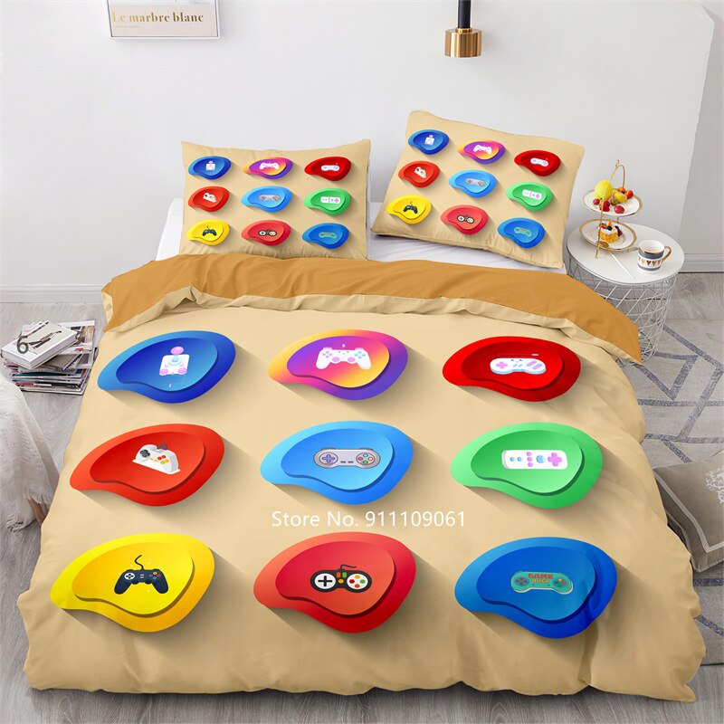 Cute Cartoon Game Down Cover Pillowcase Candy Color Red Bedding Quality Black Gamepad Pattern Single King Queen Size Duvet Covers