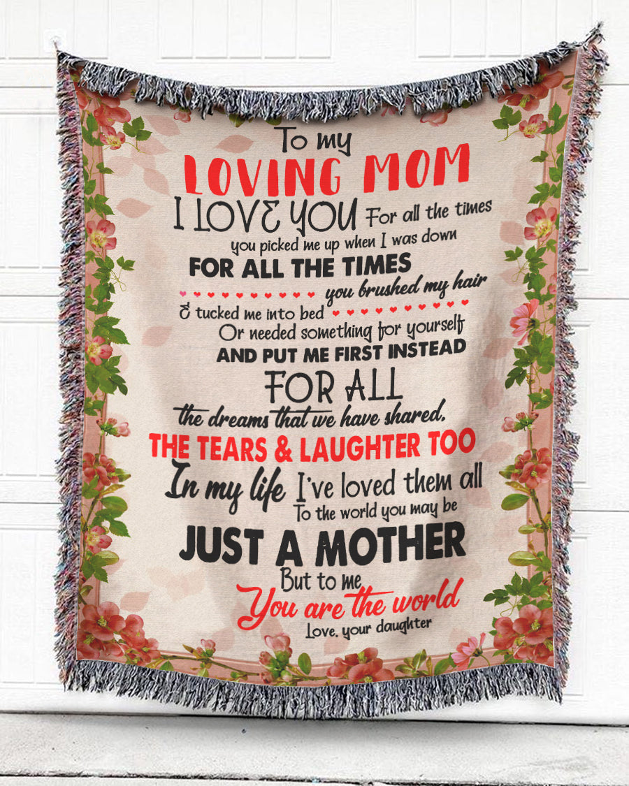 Woven Throw For Mother Christmas Gift, Mom Is The World, Cotton Blanket