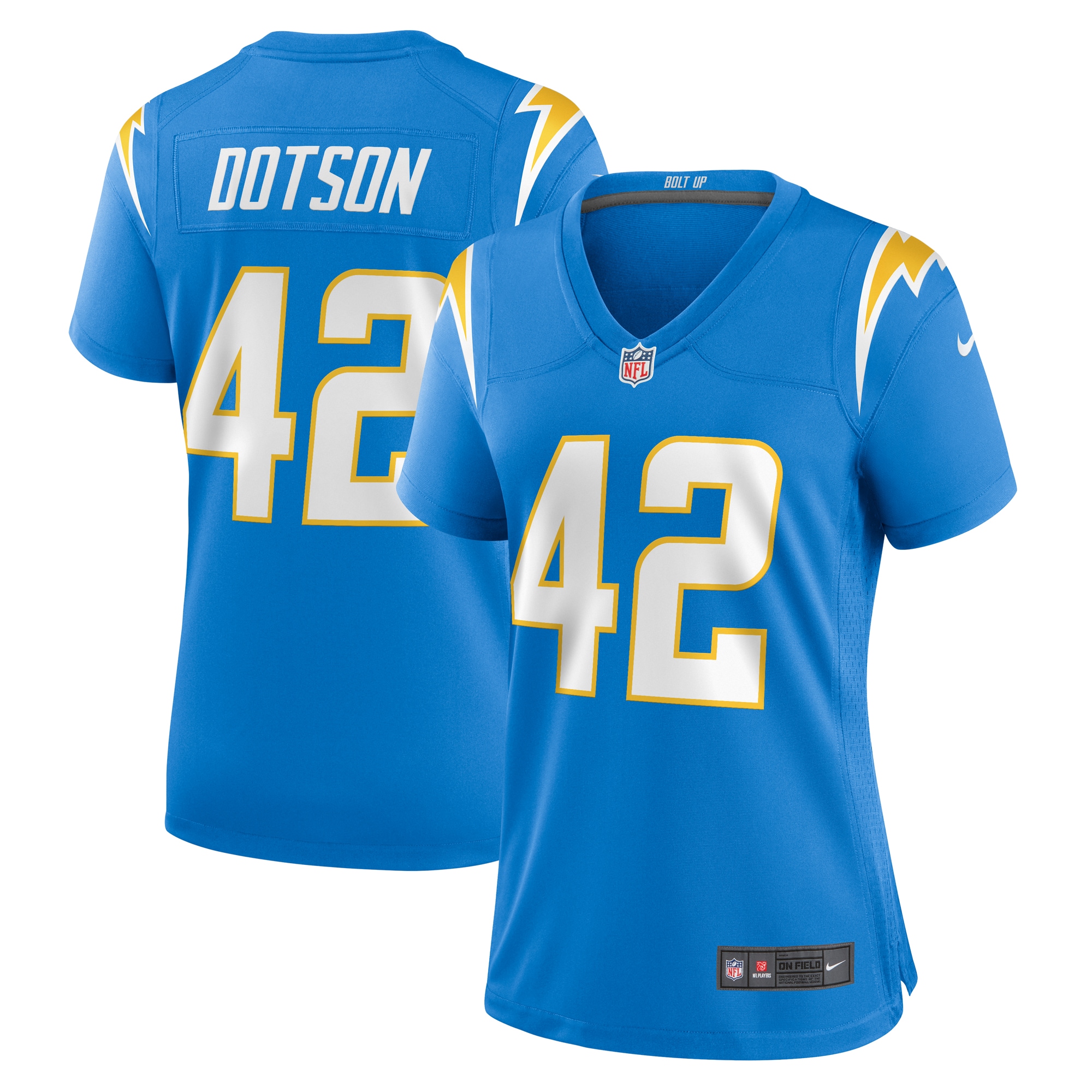 Elijah Dotson Los Angeles Chargers Women's Team Game Jersey – Powder Blue